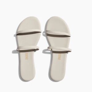 TKEES NEW Gemma Leather Sandals 2 Straps Flats Rubber Sole Slides Neutral Gray 7